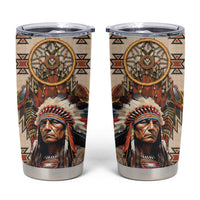 Native American Man Tumbler Cup Feather Headdress With Dream Catcher