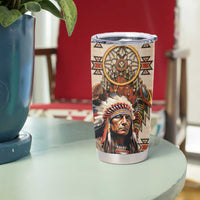 Native American Man Tumbler Cup Feather Headdress With Dream Catcher