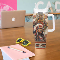 Native American Man Tumbler With Handle Feather Headdress With Dream Catcher