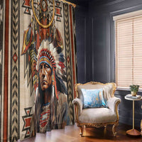 Native American Man Window Curtain Feather Headdress With Dream Catcher