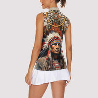 Native American Man Women Sleeveless Polo Shirt Feather Headdress With Dream Catcher