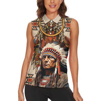 Native American Man Women Sleeveless Polo Shirt Feather Headdress With Dream Catcher