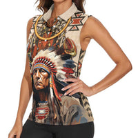 Native American Man Women Sleeveless Polo Shirt Feather Headdress With Dream Catcher