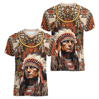 Native American Man Women V-Neck T-Shirt Feather Headdress With Dream Catcher