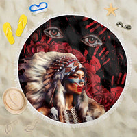 Native American MMIW Beach Blanket Red Indian Women With Red Handprint