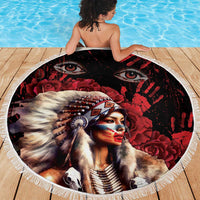 Native American MMIW Beach Blanket Red Indian Women With Red Handprint
