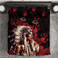 Native American MMIW Bedding Set Red Indian Women With Red Handprint