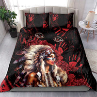 Native American MMIW Bedding Set Red Indian Women With Red Handprint