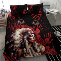 Native American MMIW Bedding Set Red Indian Women With Red Handprint