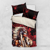 Native American MMIW Bedding Set Red Indian Women With Red Handprint