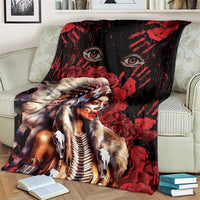 Native American MMIW Blanket Red Indian Women With Red Handprint