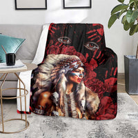 Native American MMIW Blanket Red Indian Women With Red Handprint