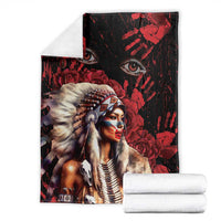 Native American MMIW Blanket Red Indian Women With Red Handprint