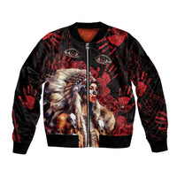 Native American MMIW Bomber Jacket Red Indian Women With Red Handprint