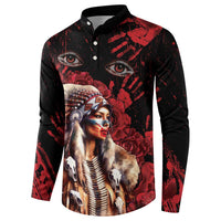 Native American MMIW Button Sweatshirt Red Indian Women With Red Handprint