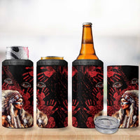 Native American MMIW 4 in 1 Can Cooler Tumbler Red Indian Women With Red Handprint