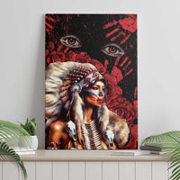 Native American MMIW Canvas Wall Art Red Indian Women With Red Handprint