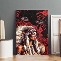Native American MMIW Canvas Wall Art Red Indian Women With Red Handprint