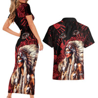 Native American MMIW Couples Matching Short Sleeve Bodycon Dress and Hawaiian Shirt Red Indian Women With Red Handprint