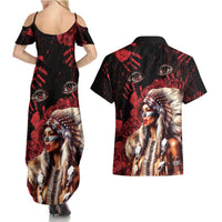Native American MMIW Couples Matching Summer Maxi Dress and Hawaiian Shirt Red Indian Women With Red Handprint