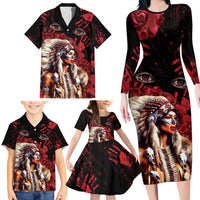 Native American MMIW Family Matching Long Sleeve Bodycon Dress and Hawaiian Shirt Red Indian Women With Red Handprint