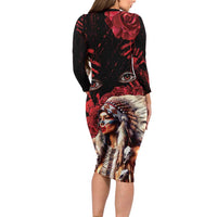 Native American MMIW Family Matching Long Sleeve Bodycon Dress and Hawaiian Shirt Red Indian Women With Red Handprint