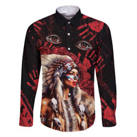 Native American MMIW Family Matching Off The Shoulder Long Sleeve Dress and Hawaiian Shirt Red Indian Women With Red Handprint