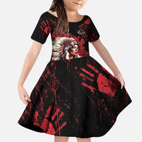 Native American MMIW Family Matching Off Shoulder Maxi Dress and Hawaiian Shirt Red Indian Women With Red Handprint