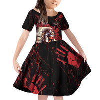 Native American MMIW Family Matching Off Shoulder Short Dress and Hawaiian Shirt Red Indian Women With Red Handprint