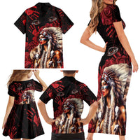 Native American MMIW Family Matching Short Sleeve Bodycon Dress and Hawaiian Shirt Red Indian Women With Red Handprint
