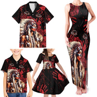 Native American MMIW Family Matching Tank Maxi Dress and Hawaiian Shirt Red Indian Women With Red Handprint
