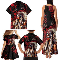 Native American MMIW Family Matching Tank Maxi Dress and Hawaiian Shirt Red Indian Women With Red Handprint