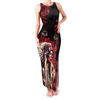 Native American MMIW Family Matching Tank Maxi Dress and Hawaiian Shirt Red Indian Women With Red Handprint