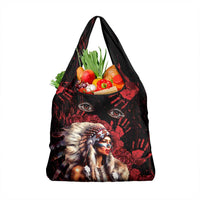 Native American MMIW Grocery Bag Red Indian Women With Red Handprint