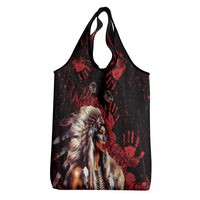 Native American MMIW Grocery Bag Red Indian Women With Red Handprint