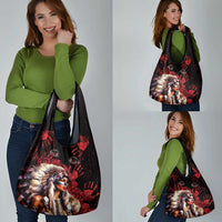 Native American MMIW Grocery Bag Red Indian Women With Red Handprint