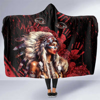 Native American MMIW Hooded Blanket Red Indian Women With Red Handprint