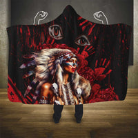 Native American MMIW Hooded Blanket Red Indian Women With Red Handprint