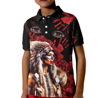 Native American MMIW Kid Polo Shirt Red Indian Women With Red Handprint