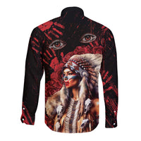Native American MMIW Long Sleeve Button Shirt Red Indian Women With Red Handprint