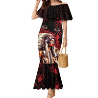 Native American MMIW Mermaid Dress Red Indian Women With Red Handprint