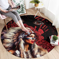 Native American MMIW Round Carpet Red Indian Women With Red Handprint