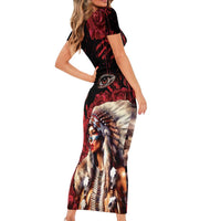 Native American MMIW Short Sleeve Bodycon Dress Red Indian Women With Red Handprint