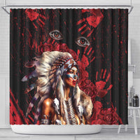 Native American MMIW Shower Curtain Red Indian Women With Red Handprint