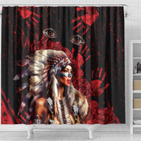 Native American MMIW Shower Curtain Red Indian Women With Red Handprint