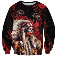 Native American MMIW Sweatshirt Red Indian Women With Red Handprint