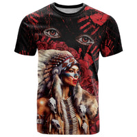 Native American MMIW T Shirt Red Indian Women With Red Handprint