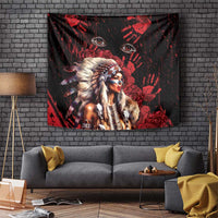 Native American MMIW Tapestry Red Indian Women With Red Handprint