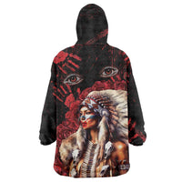 Native American MMIW Wearable Blanket Hoodie Red Indian Women With Red Handprint