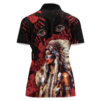 Native American MMIW Women Polo Shirt Red Indian Women With Red Handprint